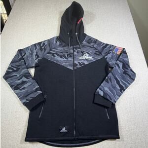 Freedom Industries Men Size xl Black Gray Heavy Camo Zip Front LNg Sleeve Hoodie